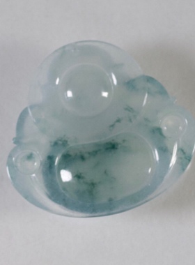 缅甸翡翠冰种佛公飘花翡翠吊坠29.5/27/6.3毫米厚装精品保真