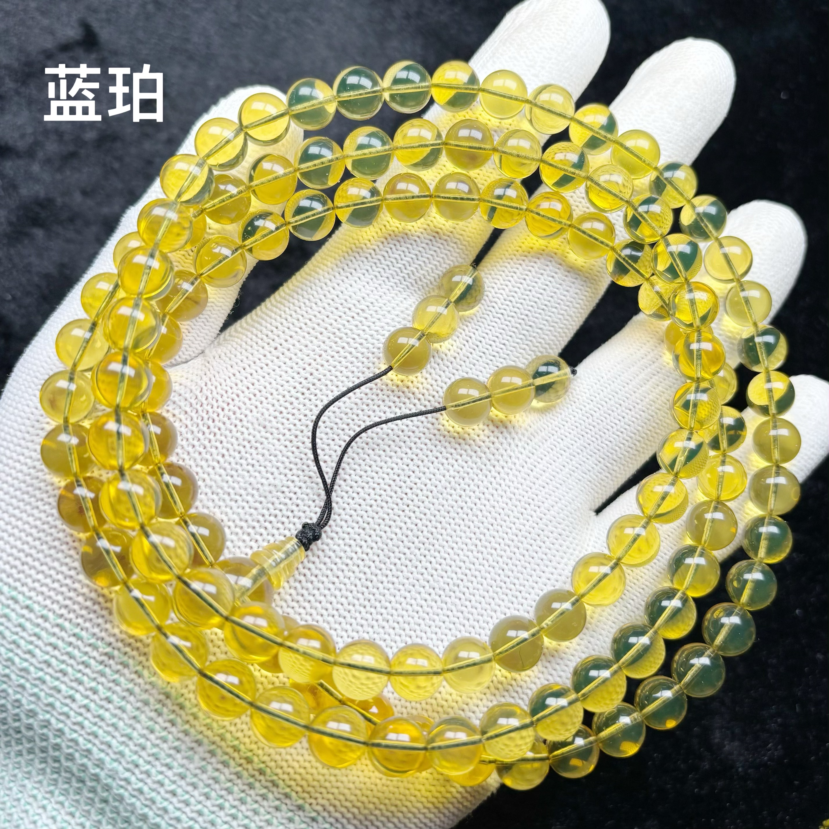 天然蓝珀108手链9-5毫米净水圆珠项链佛珠原矿无优化假一罚十矿珀