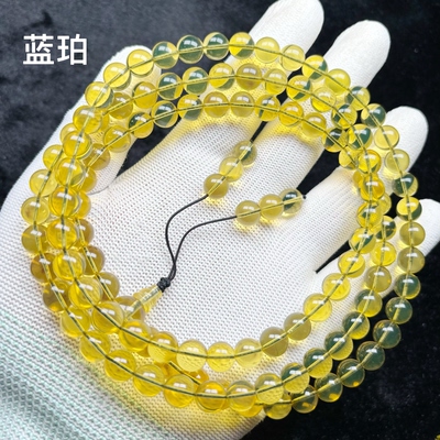 天然蓝珀108手链9-5毫米净水圆珠项链佛珠原矿无优化假一罚十矿珀