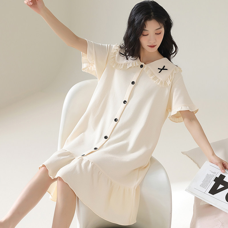 纯棉睡裙女款夏季薄款短袖中长裙韩版大码公主风连衣裙家居服睡衣