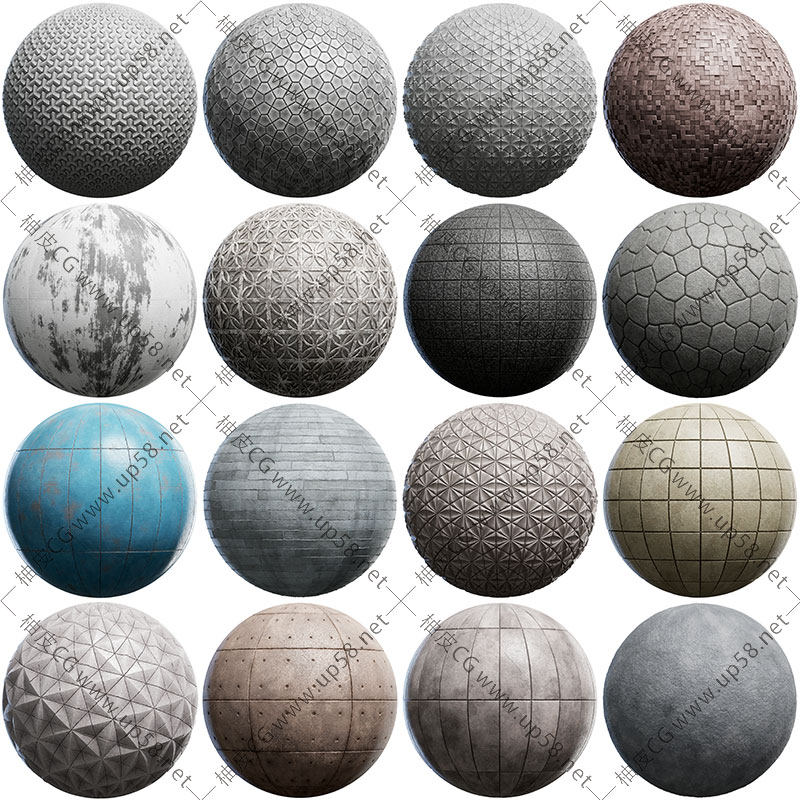 3dmax C4D KeyShot Maya Vray水泥砌块镶板外墙壁无缝贴图素材库