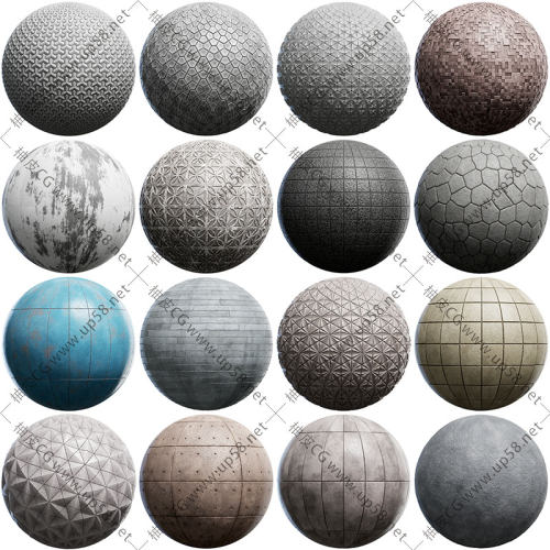 3dmax C4D KeyShot Maya Vray水泥砌块镶板外墙壁无缝贴图素材库