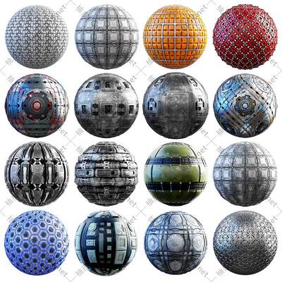 C4D 3DMAX MAYA Keyshot太空科幻金属墙地面材质4K无缝贴图素材库