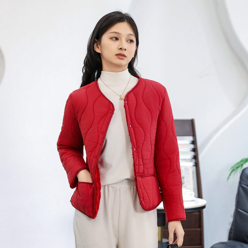 秋冬新款保暖羽绒棉服短款棉袄加绒加厚棉内胆中老年修身女士外套