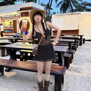 2026新款分体泳衣女保守遮肚显瘦黑色波点性感纯欲风辣妹温泉泳装