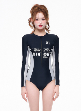 2023新款泳衣女泡温泉连体保守遮肚显瘦长袖防晒运动速干学生少女