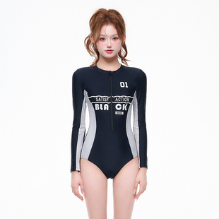 2023新款泳衣女泡温泉连体保守遮肚显瘦长袖防晒运动速干学生少女