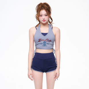 泳衣女泡温泉保守分体三件套遮肚显瘦学生少女辣妹挂脖泳装泡温泉