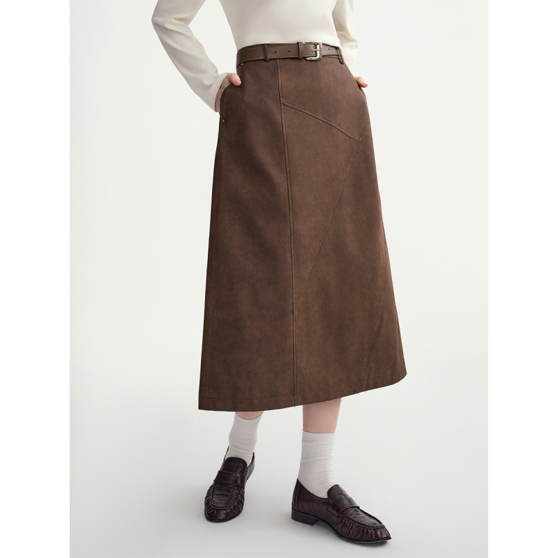 独束大码几何解构通勤气质高腰半裙2025冬后开叉显瘦直筒半身裙