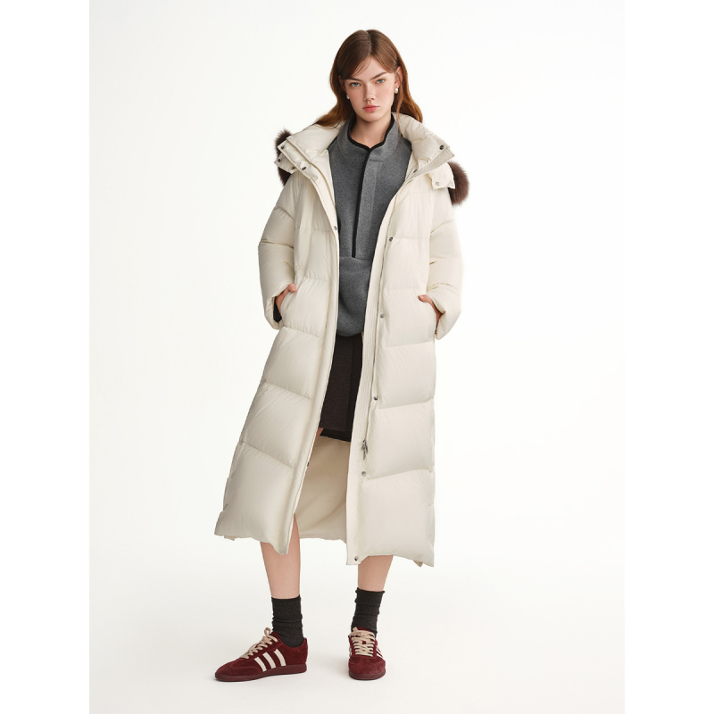 独束大码女装【雪绵泡芙羽绒】长款狐狸毛领外套2025冬保暖鹅绒服