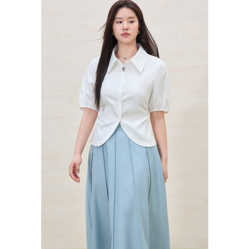 独束大码女装温柔气质短袖衬衫2025夏季正肩显瘦百搭休闲上衣