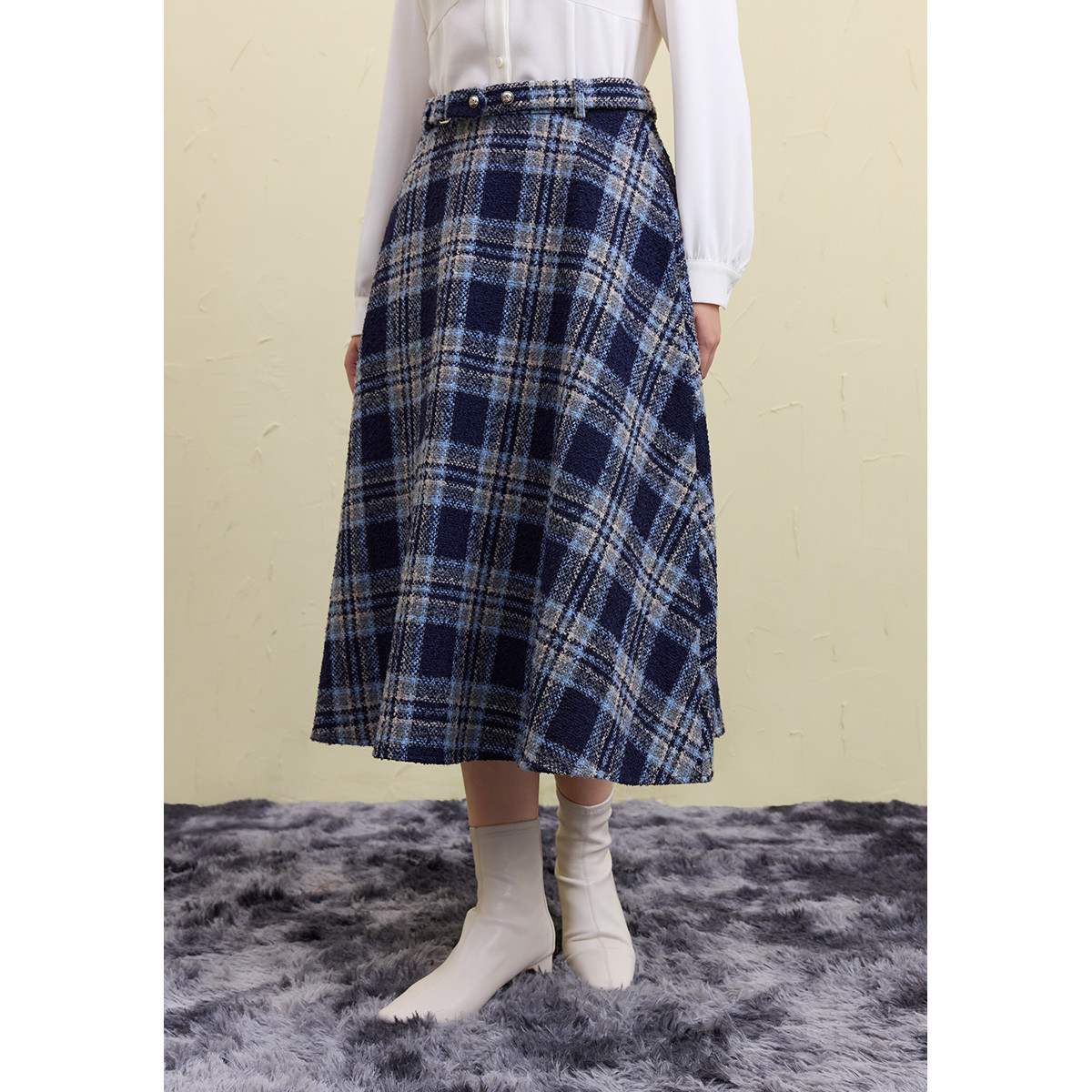 独束大码英伦复古高腰A字裙格子裙女秋装格纹撞色半身裙