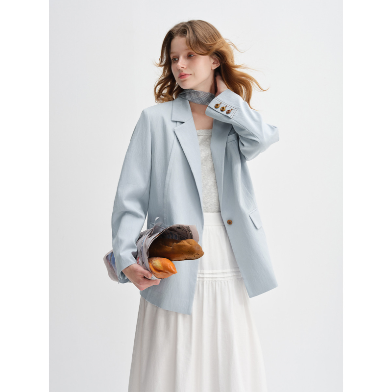 独束大码女装轻简通勤一粒扣廓形西装2025秋款正肩休闲简约短外套