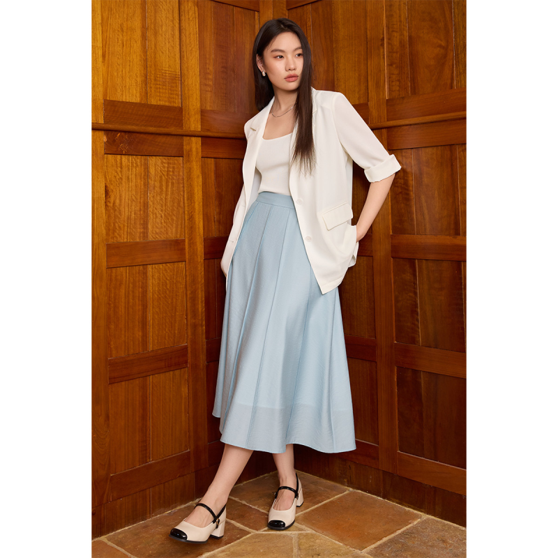 独束大码女装简约高腰显瘦半身裙2025夏季气质通勤A字裙伞裙