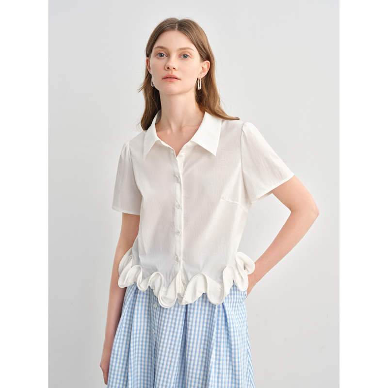 独束大码【纯白山茶】设计感衬衫女2025夏季穿搭短袖上衣