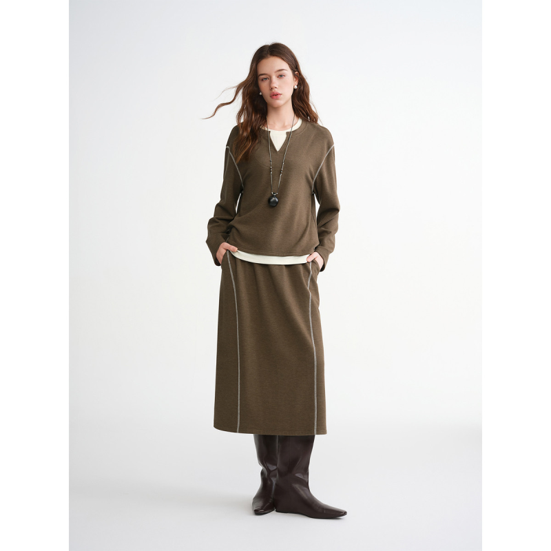 独束大码【慢人套装】撞色休闲长袖套装2025冬季两件套穿搭卫衣