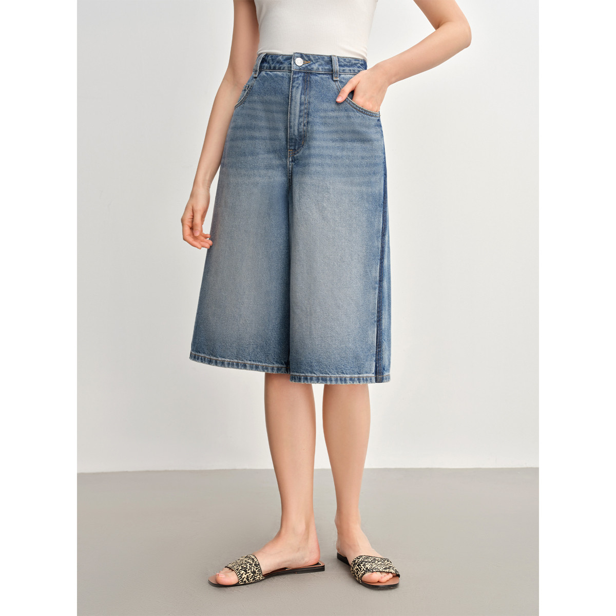 独束大码复古牛仔裤女夏2025年微胖mm时尚高腰七分阔腿裤子