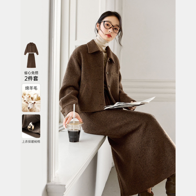 梵希蔓含绵羊毛夹棉加厚呢料套装秋冬款翻领外套搭直筒裙,户外/登山/野营/旅行用品,其他户外服装,淘宝优惠券,粉丝福利购,淘宝优惠卷
