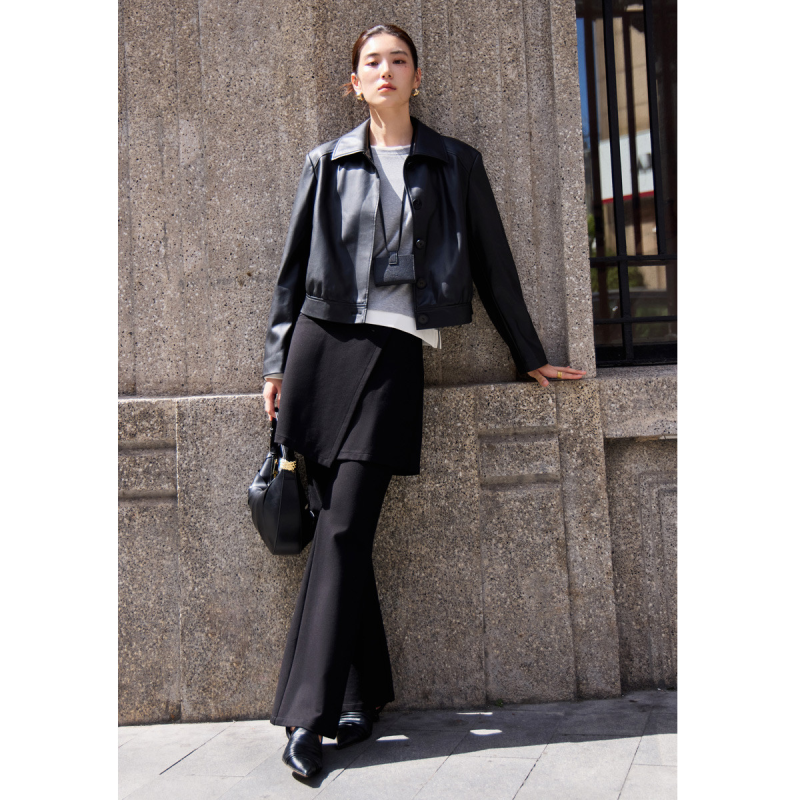 独束大码假两件微喇休闲裤春季时尚叠穿显瘦百搭长裤