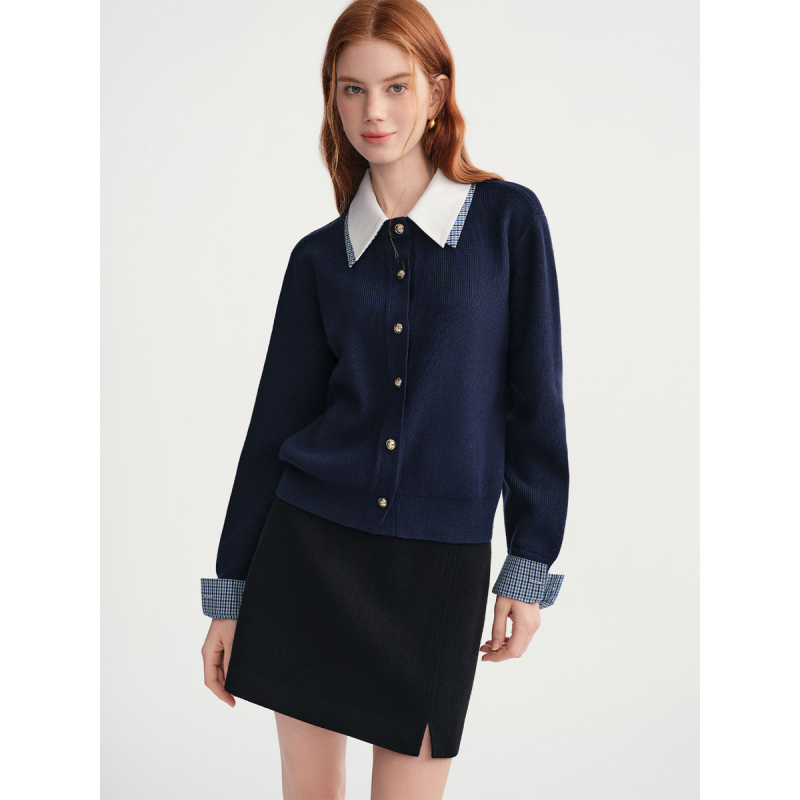 独束大码学院风假两件针织毛衫2025冬装显瘦设计感针织衫