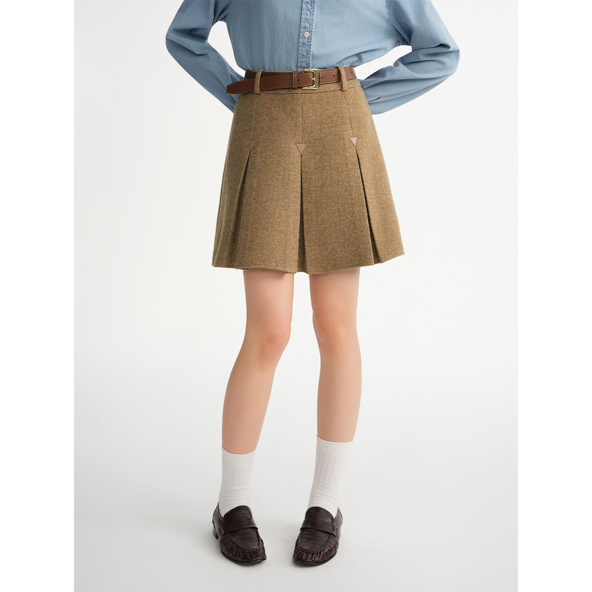 独束大码【艺术画廊】复古气质英伦风高腰短裙秋冬褶皱半裙女