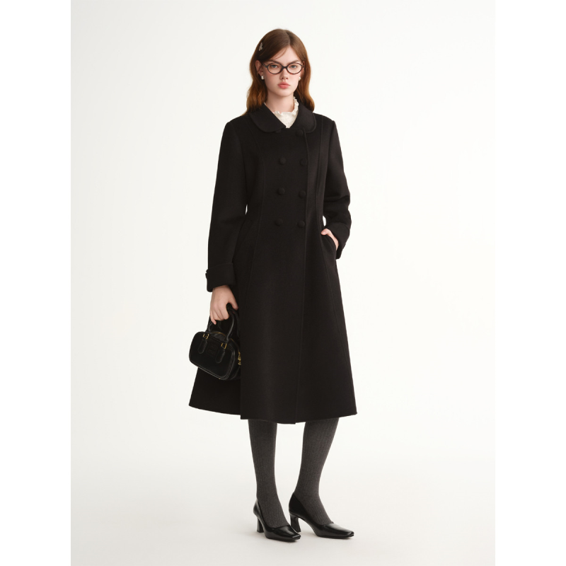 独束大码赫本大衣千金风双排扣大衣2025冬装气质羊毛毛呢外套女