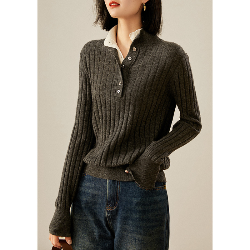 笑涵阁羊毛羊绒假两件撞色柔软针织衫佰搭直筒半开襟针织衫秋季