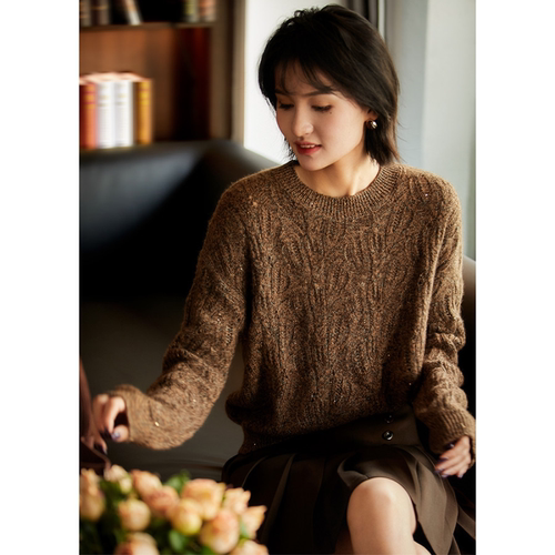 笑涵阁岁岁流金羊绒毛衣重工镂空细闪针织衫优雅圆领小25秋季