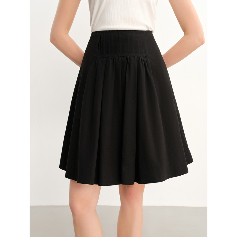 独束大码简约休闲短款半身裙2025夏季品黑色显瘦百搭A字裙