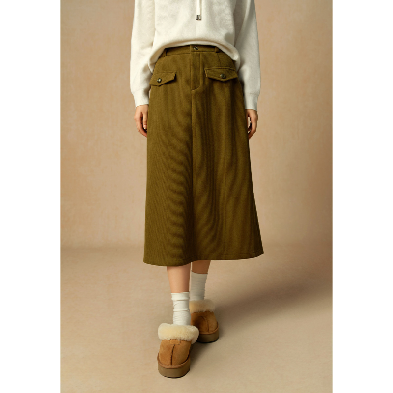 独束大码灯芯绒高腰半身裙秋季微胖mm显瘦长款A字裙