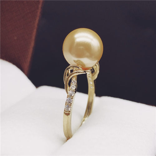 新款925纯银天然海水珍珠戒指10-11mm珍珠戒指正圆强光 精镶砖石