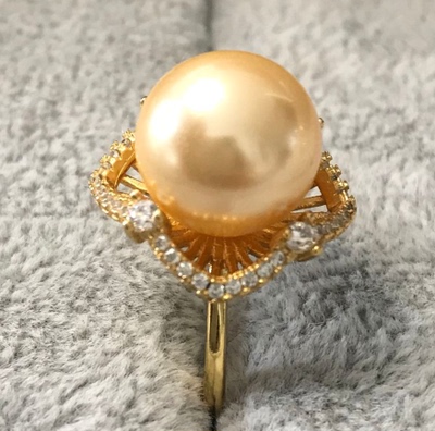 南洋金珠天然海水珍珠戒指9525戒指正圆无暇强光浓金