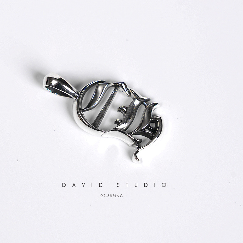 david纯银925纯银手工字体做旧个性百搭情侣项链吊坠 ins推荐同款图片