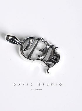 david纯银925纯银手工字体做旧个性百搭情侣项链吊坠 ins推荐同款