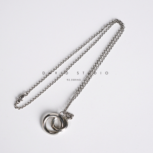 david定制S925纯银实心大小双环做旧ins网红同款情侣个性百搭项链