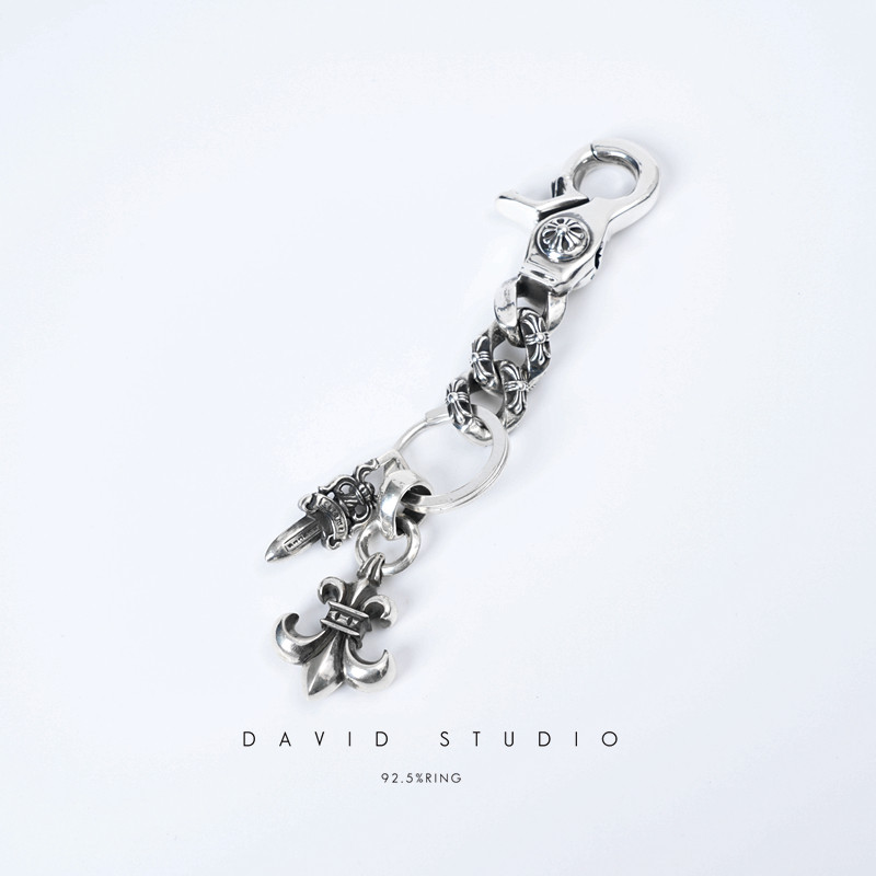 David studio925纯银童军花船锚圣剑钥匙扣摩托车经典朋克情侣款
