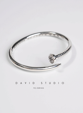 david 定制S925纯银平头手工开口钉子手镯 情侣潮流ins推荐女款