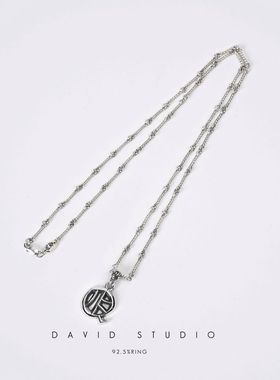 David studio925纯银哥特英文字母吊坠经典做旧男女同款情侣项链