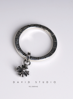 david 定制S925纯银短款十字架做旧刻字情侣戒指 女款指环对戒