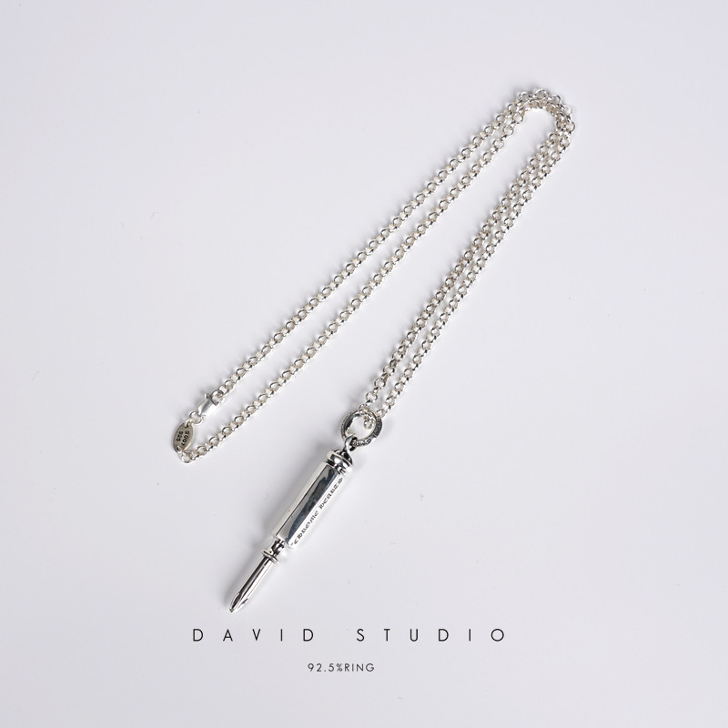 david纯银925纯银做旧个性实心十字螺丝刀项链环形情侣女款项链图片