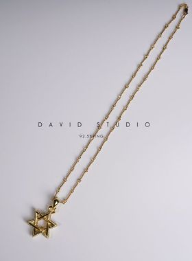 ins中号六芒星情侣项链真钻