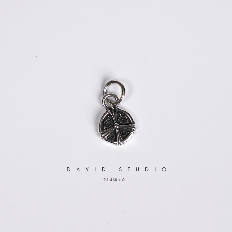 david纯银925纯银圆盘mini十字架做旧百搭项链吊坠 情侣女款图片