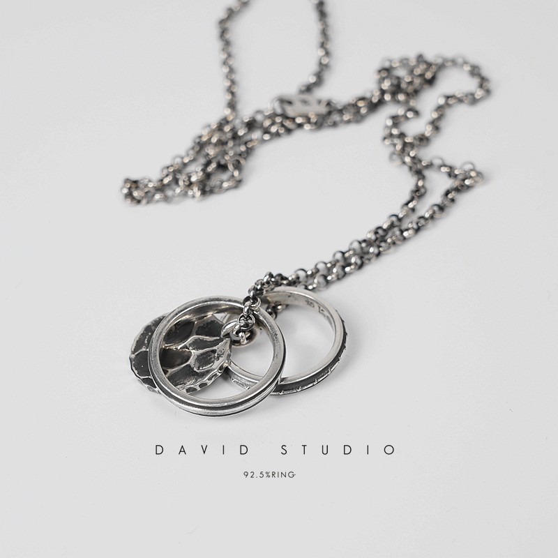 david925纯银组合戒指暗黑做旧图片