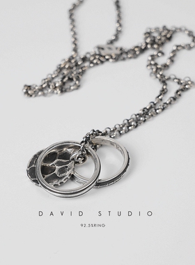 David925纯银组合戒指小众圆牌做旧暗黑werkstatt munchen项链