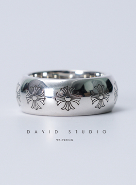 David studio925纯银十字架雕刻手工戒指 GD同款情侣男女款指环