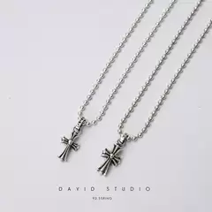 David Studio925 Sterling Silver European and American Retro Cross Bead Chain Necklace for Men and Women, Stylish and Fashionable
