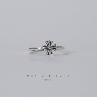 David 十字架爱心五角星童军花舌头情侣女士戒指 studio925纯银款