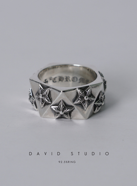 David studio925纯银菱形十字架童军花大宝剑五角星情侣款戒指