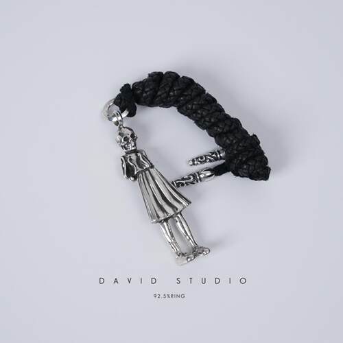davidstudio925纯银骷髅皮绳