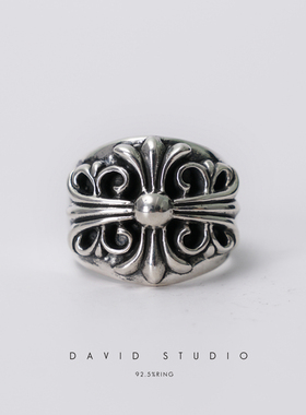 David studio925纯银十字架雕刻男女款戒指 罗志祥 GD同款指环